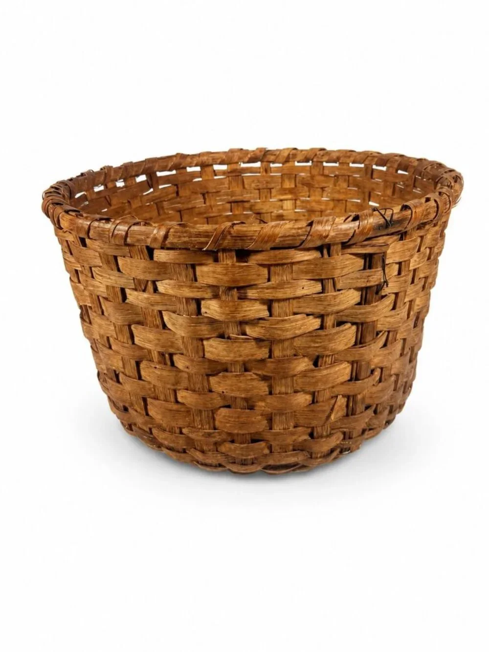 Basket Antique Splint Oak Woven Cotten Harvest Picking North Carolina Handmade